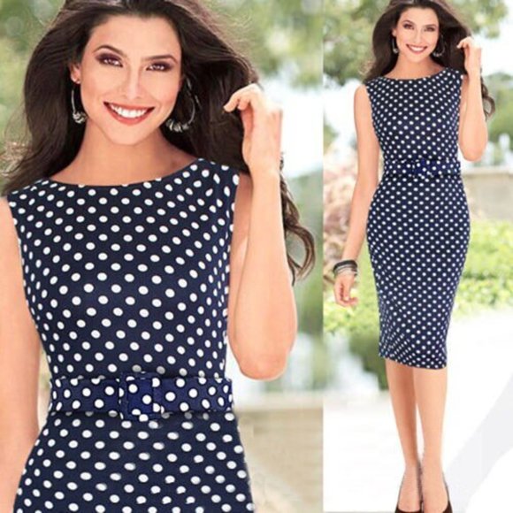 Navy dress with white polka dots-size XXL - Picture 1 of 11